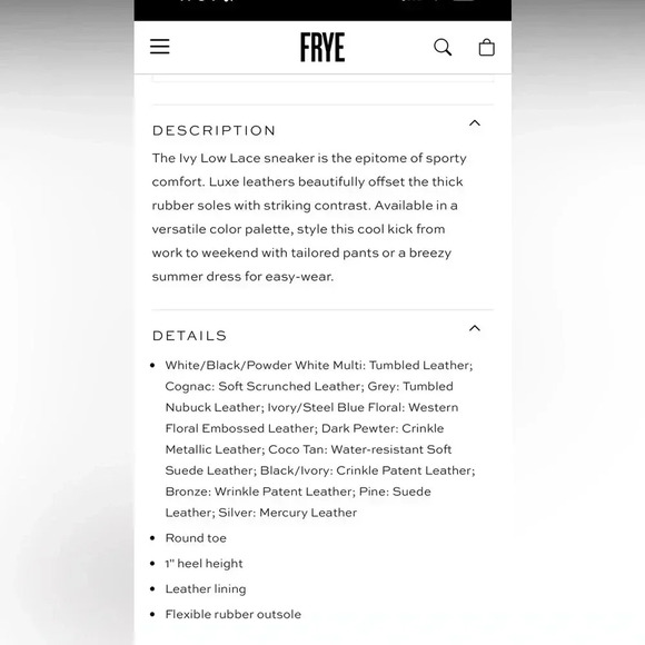 FRYE Ivy Low Lace.  Never worn outside.  Smoke free home. - Picture 6 of 6